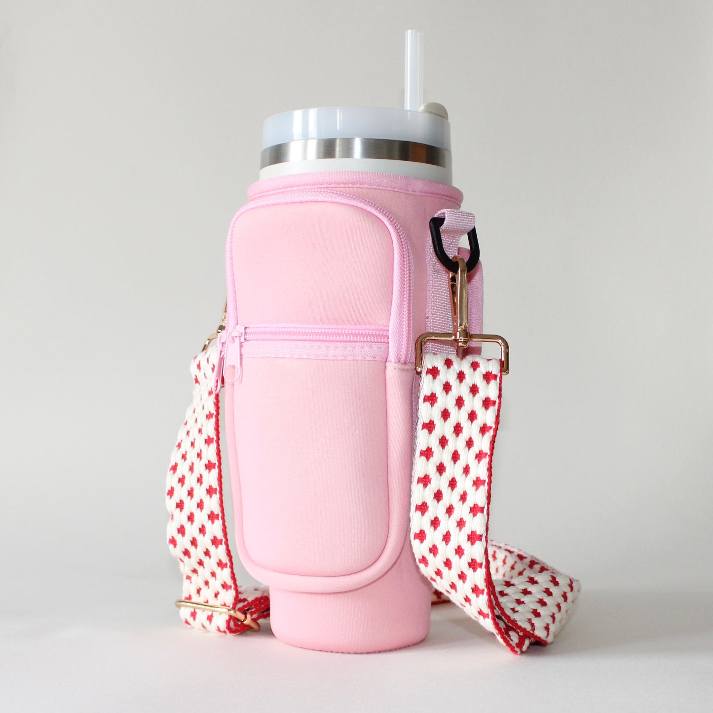 1.2L Pink Bottle Carrier with Red Square Strap