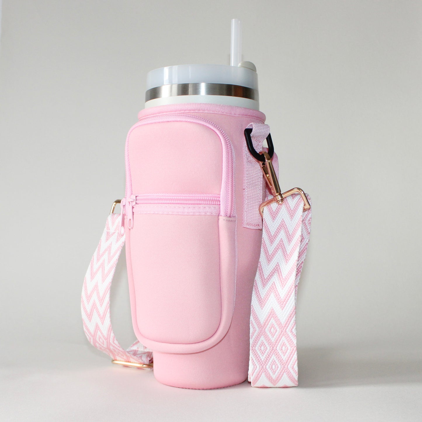 1.2L Pink Bottle Carrier with Chevron Pink Strap