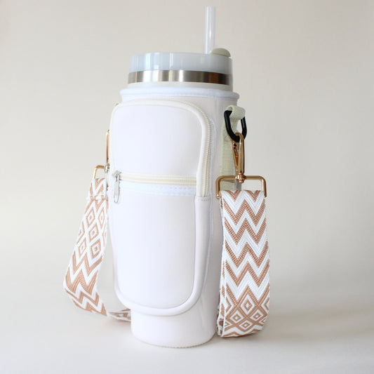 1.2L Bottle Carrier with Chevron Beige Strap