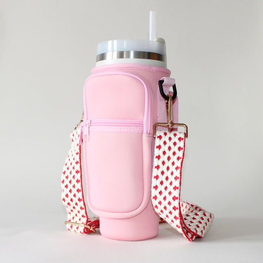 1.2L Pink Bottle Carrier with Red Square Strap