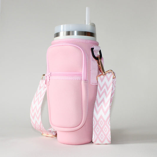 1.2L Pink Bottle Carrier with Chevron Pink Strap