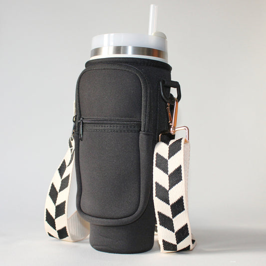 1.2L Black Bottle Carrier with Check Strap